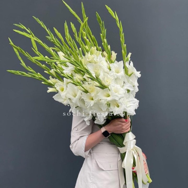 19 белых гладиолусов под ленту в Набережных Челнах