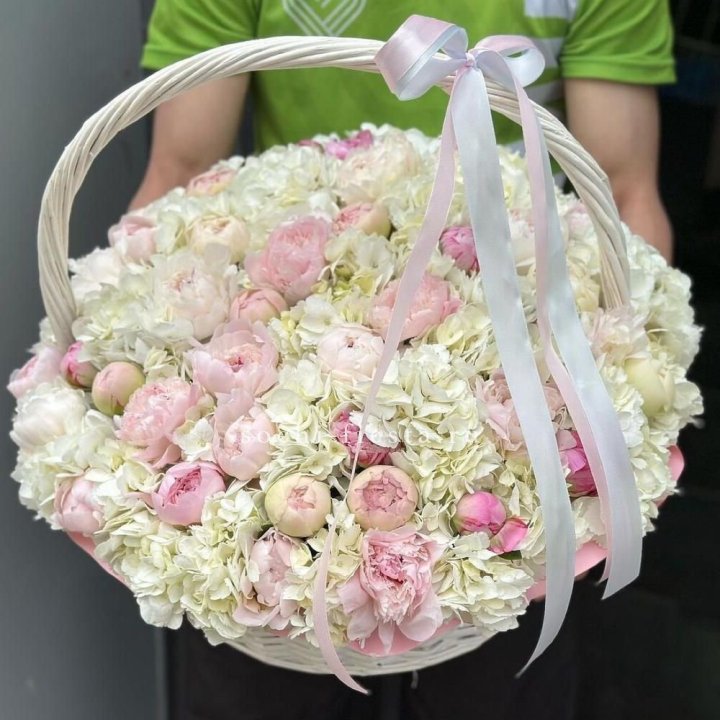 Премиум корзина гортензий и пионов в Набережных Челнах