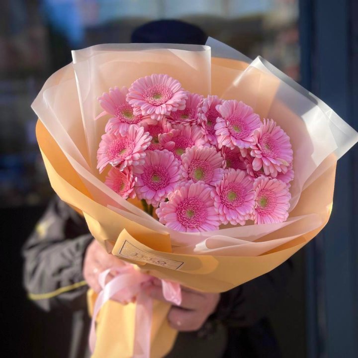 17 розовых гербер  в Набережных Челнах