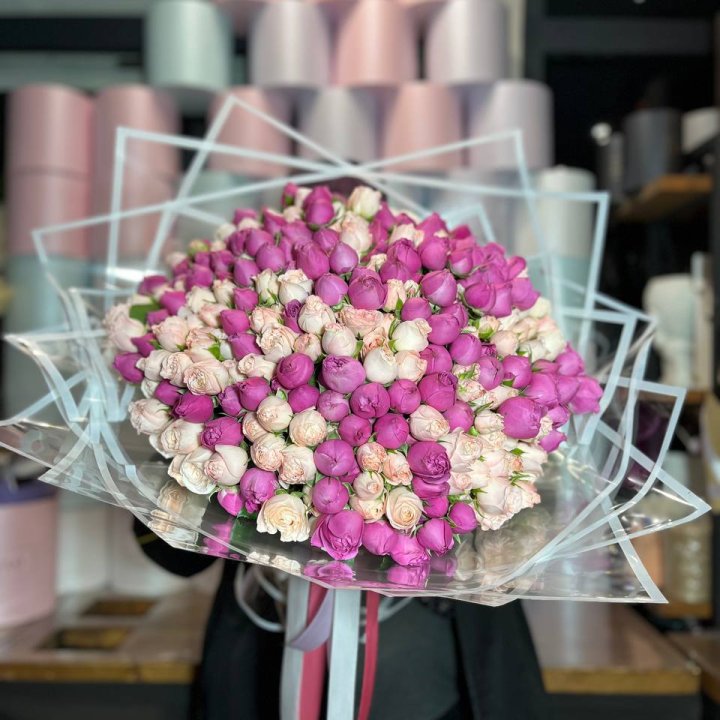 101 кустовая пионовидная роза в Набережных Челнах