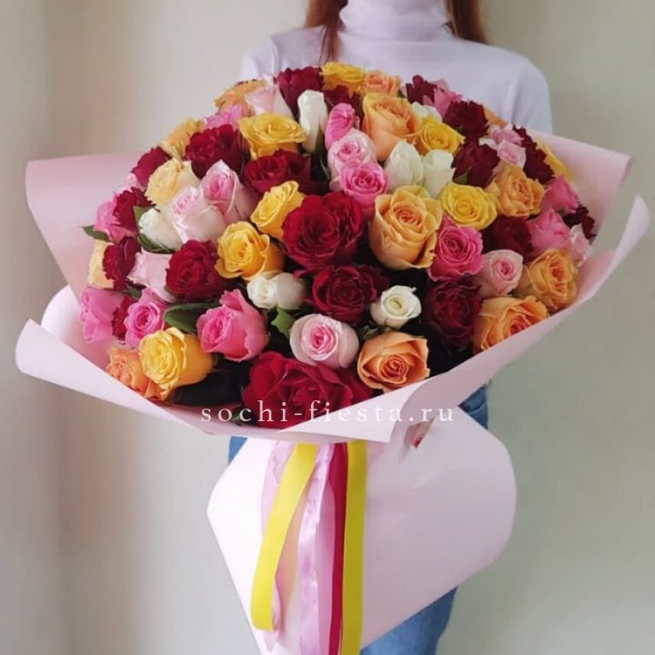 101 роза Кенийский микс "Нежность" в Набережных Челнах