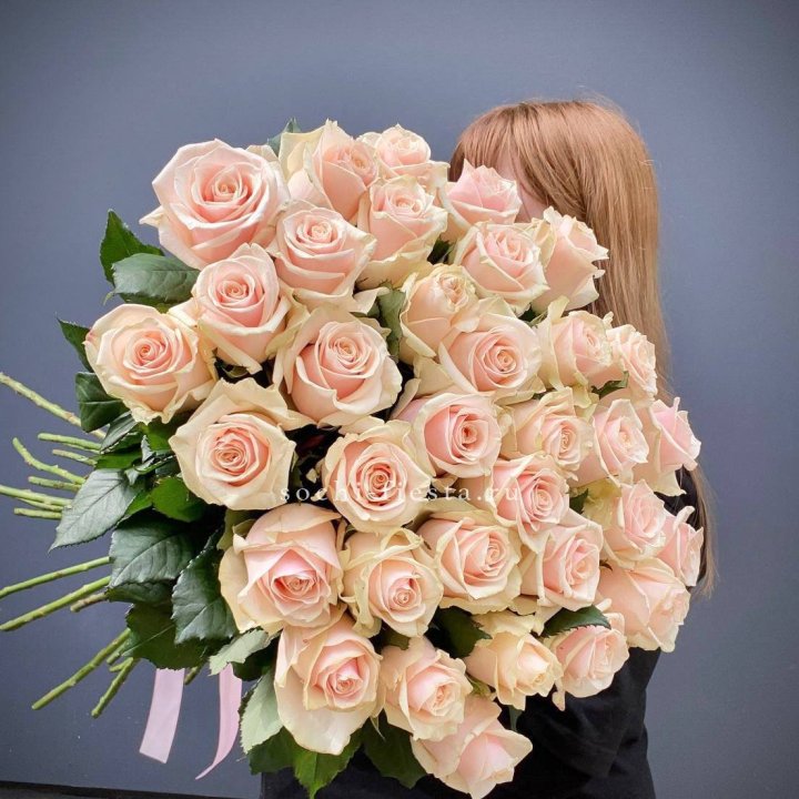 35 кремовых высоких роз в Набережных Челнах